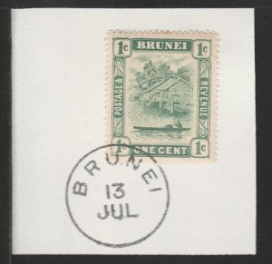 BRUNEI 1908 RIVER SCENE 1c green  on piece with MADAME JOSEPH  POSTMARK