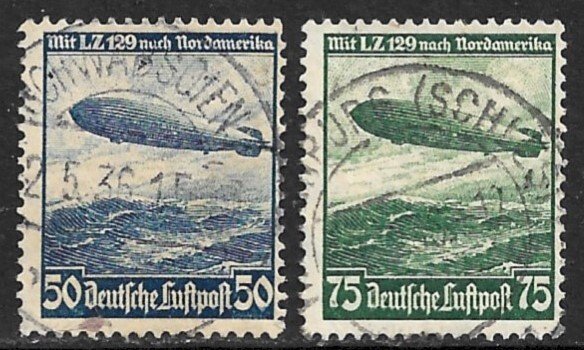 GERMANY 1936 HINDENBURG Zeppelin Airmail Set Sc C57-C58 VFU