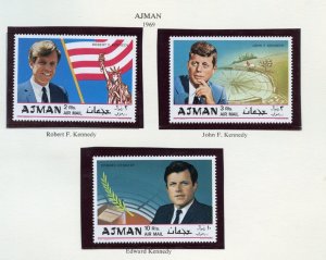 AJMAN 1969 THE BROTHERS KENNEDY JOHN, ROBERT & EDWARD SET  MINT NH