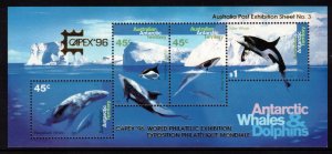 AUSTRALIAN ANTARCTIC 1996 Whales & Dolphins S/S, CAPEX '96; Scott L97c; MNH