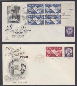 US Sc E20-E23 FDCs. 1954-1971 Special Delivery on 4 individual FDCs