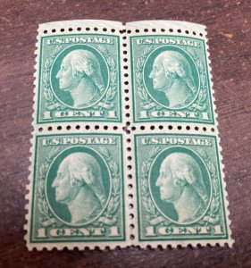 KAPPYS UNITED STATES #462 1916 1c WASHINGTON PERF 10 UNWMK BLOCK MINT NH  H336