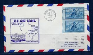 FIRST FLIGHT COVER #1017 3c National Guard Shreveport to San Antonio AM 82 1953