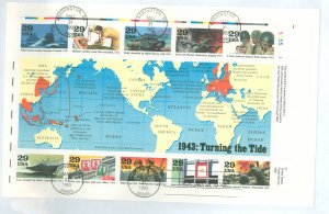 US 2765 (1993) 1943 Turing The Tide Commemorating War Activities, Pane Of 10 On An Oversized FDC With First Day Cancels