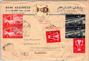 SCHALLSTAMPS EGYPT  POSTAL HISTORY REG AIRMAIL COVER MULT FRANKING CANC CAIRO