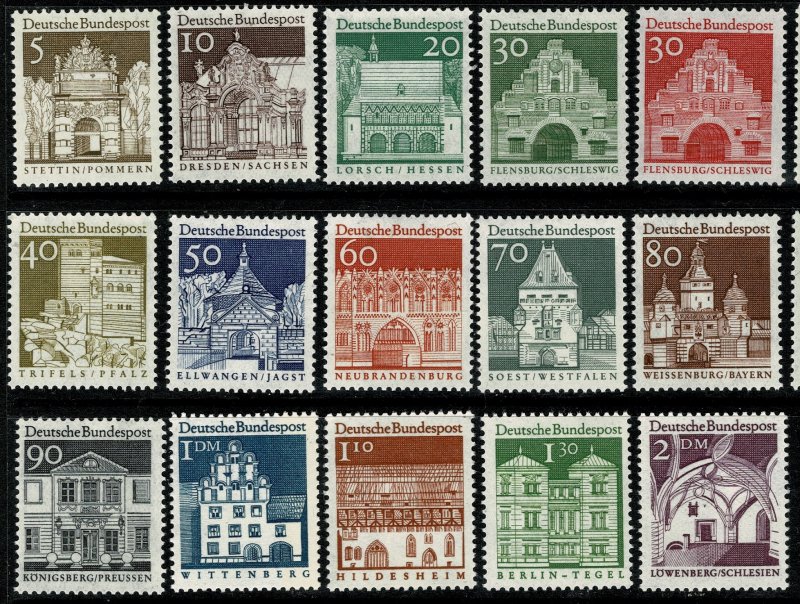 GERMANY 1964 GERMAN ARCHITECTURE DARK BACKGROUND SET SG1367-81 MINT (NH) SUPERB