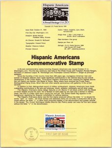 USPS SOUVENIR PAGE HONORING HISPANIC AMERICANS COMMEMORATIVE STAMP 20c 1984