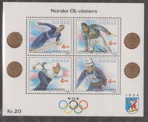 Norway # 997, Olympic Gold Medal Winners Souvenir Sheet, Mint NH, 1/2 Cat.