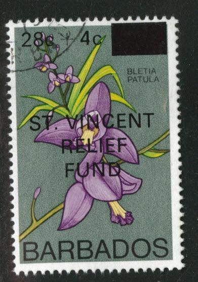 Barbados Scott B2 Used CTO St. Vincent Relief stamp 1979