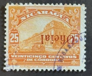 DP Stamps, Nicaragua, SC O281a, 1925, Used, VF, Inverted Overprint