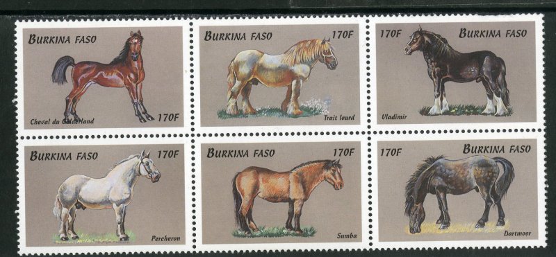 BURKINA FASO 1156a-f MH BLOCK6 SCV $5.25 BIN $2.50 HORSES