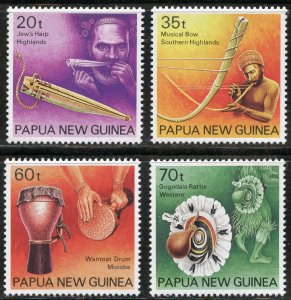 Papua New Guinea Scott 746-49 MNHOG - 1990 Musical Instruments Set - SCV $8.05