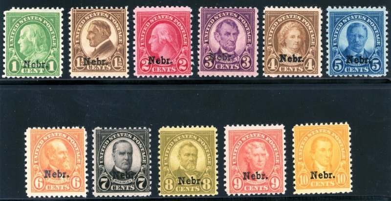 USAstamps Unused FVF US 1929 Nebraska Overprint Set Scott 669 - 679 OG MHR 