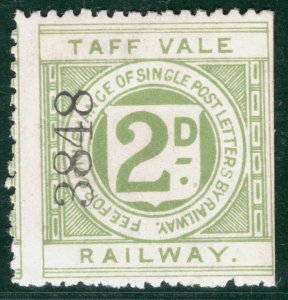 GB Wales TAFF VALE RAILWAY QV Letter Stamp 2d Green (1891) Mint {samwells}SBW88