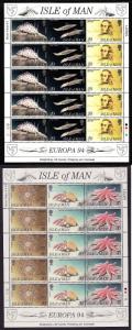 Isle of Man-Sc#596a,599a-unused NH sheets-Europa-Marine Life-1994-