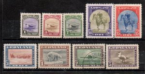 Greenland 10-12 Mint Hinged, 13 MNH, 15MH, 17 Used, 18 MNH