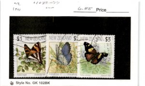 New Zealand, Postage Stamp, #1075-1077 Used, 1991 Butterfly (AB)