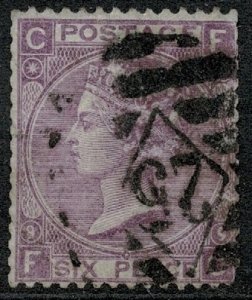 QV 1867-80 6d Mauve Wmk. 33 (Spray of Rose) used S.G. 109 Pl.9