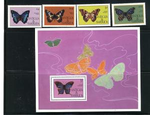 ANTIGUA & BARBUDA 1985  BUTTERFLIES #850-853 & MS#854 MNH