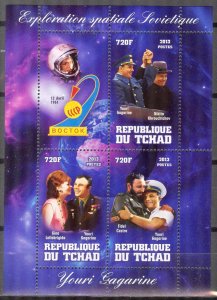 Chad 2013 Space Y. Gagarin (1) sheet of 3 MNH