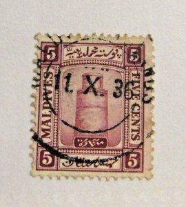 MALDIVES  Sc# 13 Θ used, architecture postage stamp, Fine +