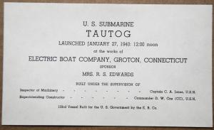 Unserviced 1940 cacheted cover for Launching of USS Tautog submarine