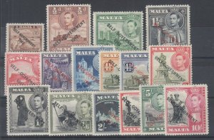 Malta Sc 208-222 MLH. 1948 Self Government overprints, complete set F-VF