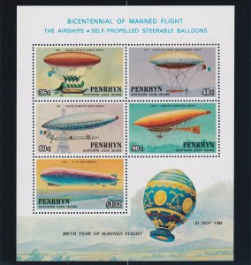 Penrhyn # 259a, Manned Balloon 1st Flight, Souvenir Sheet, NH, 1/2 Cat.