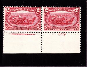 US 286 2c Trans-Mississippi Mint Bottom Plate #649 Pair F-VF OG NH SCV $160