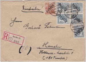 Germany 1948 Berlin Cancel Registered Multiple Stamps Cover Ref 24015