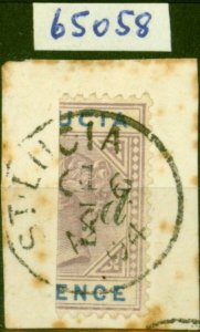 St Lucia 1891 1/2d on Half 6d Dull Mauve & Blue SG54g '1 Used as Fraction Bar...