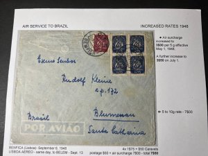 1948 Portugal Airmail Cover Benfica Lisbon to Belem Brazil