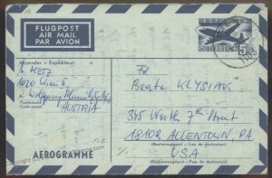 Austria 1968 Airmail Aerogram Cover Allentown PA USA G108053