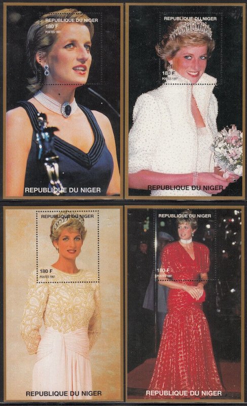 NIGER  # 008 SUPERB SET 14 DIFF of PRINCESS DI SOUVENIR SHEETS (See Description)