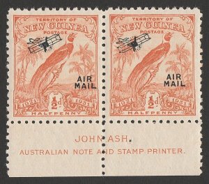 NEW GUINEA 1931 Dated Bird Airmail ½d pair with imprint. MNH **.