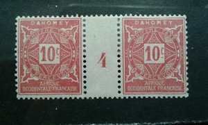 Dahomey #J10 mint hinged millesimes pair thin e201.6541