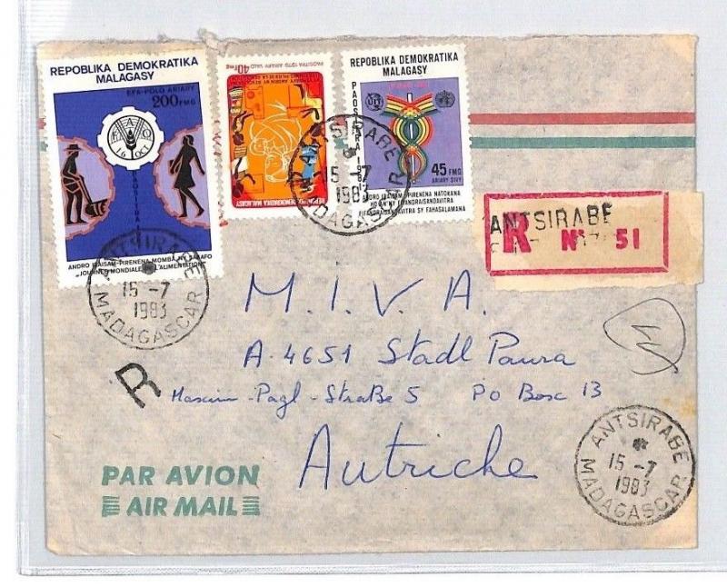 CA27 1983 Madagascar REGISTERED *Antsirabe* Airmail Cover MISSIONARY VEHICLES 