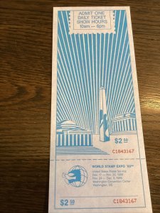 1989 U.S. Postal Service  World Stamp Expo Ticket in Washington DC MINT