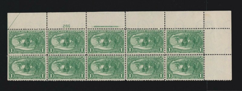 US 285 1c Trans-Mississippi Mint Plate #592 Block of 10 VF OG LH SCV $600