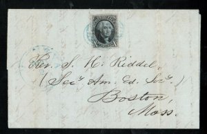 USA #2 Extra Fine Used On Folded Letter To Boston Tied By 5 Blue Grid