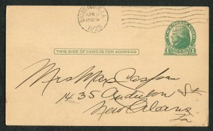 1928 Baton Rouge to New Orleans LA Postal Card 1c Jefferson Rain and Trouble