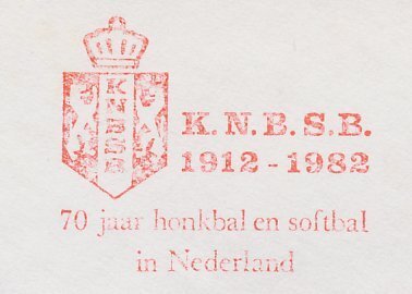 Meter cover Netherlands 1972 Baseball - Softball - 70 Years in The Netherlands