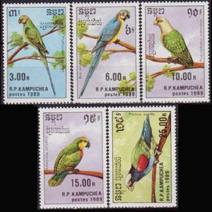 CAMBODIA 1989 - Scott# 940-4 Parrots 3-25r NH