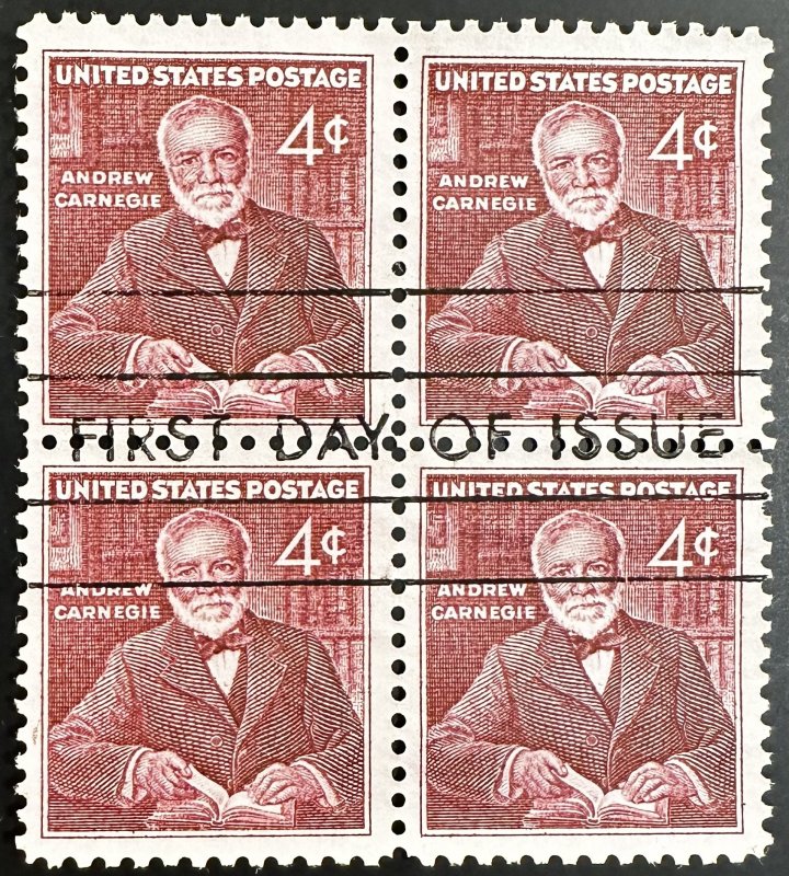 US #1171 Used VF Block of 4 w/FD Cancel - 4c Andrew Carnegie 1960 [BB267]