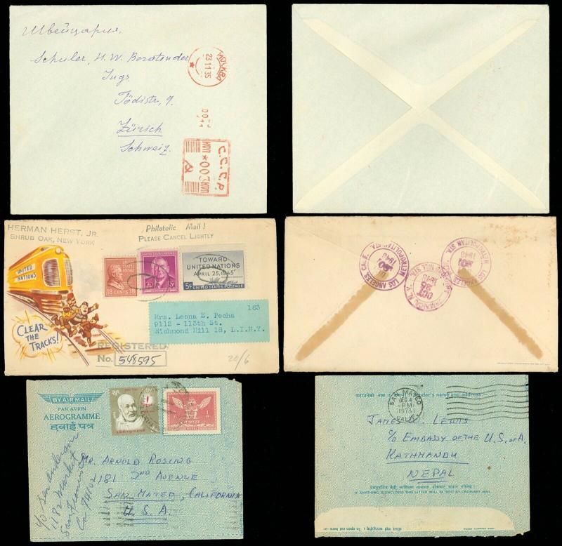 1933-73 (6) WORLDWIDE COVERS Austria, Germany, Nepal, Penang, Russia USA (2)!