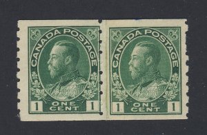 2x Canada WW1 Admiral Stamps; #125iii -1c coil Pasteup MH GV = $77.50