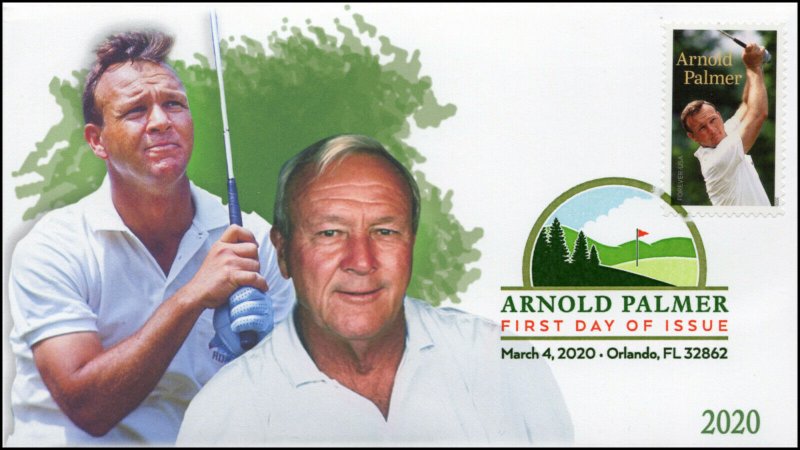 20-040, 2020, Arnold Palmer, Digital Color Postmark, First Day Cover, Golf,