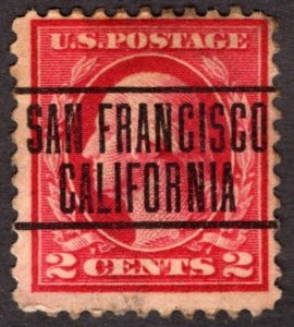 1917, US 2c, Washington, Used, San Francisco precancel, Sc 499