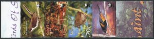 St Lucia 1132-35,strip.MNH. WWF 2001. Birds:Thrasher,Finch,Oriole,Forest thrush.