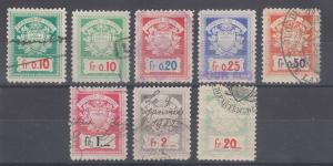 Switzerland Vaud Gainon C24A/C35A used 1898 Fiscals, 8 different Revenues, sound